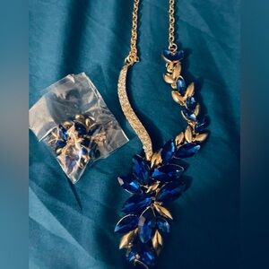 Elegant Blue and Gold Necklace with Earrings